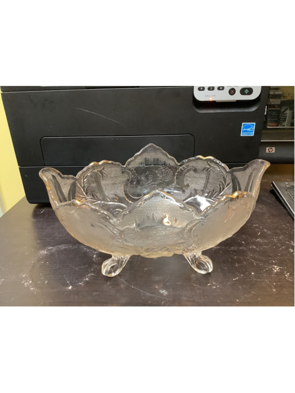1960s Pink Jeanette Lombardi Footed Bowl; Floral and Scroll Design